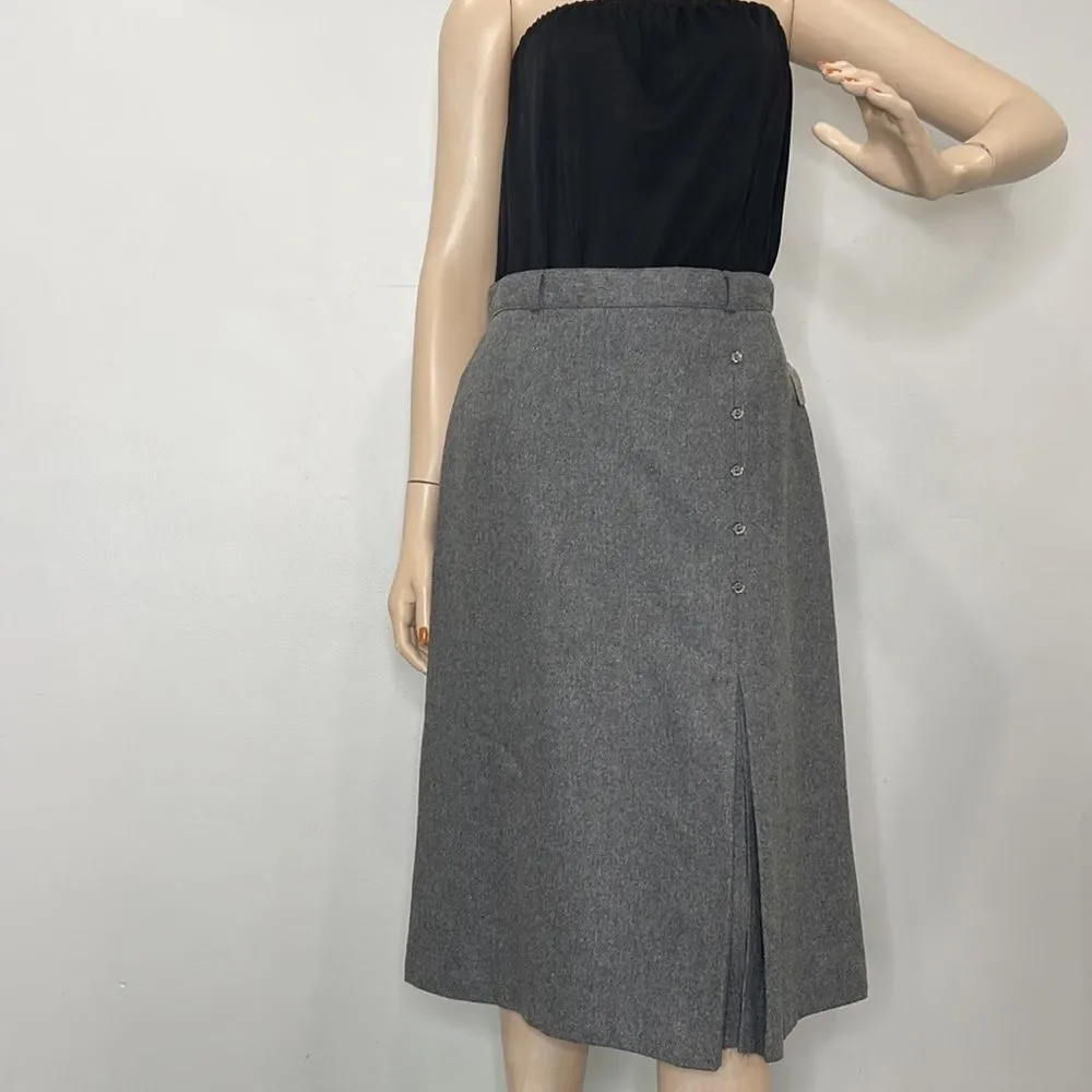 Vintage Gray Wool Blend A Line Skirt_10